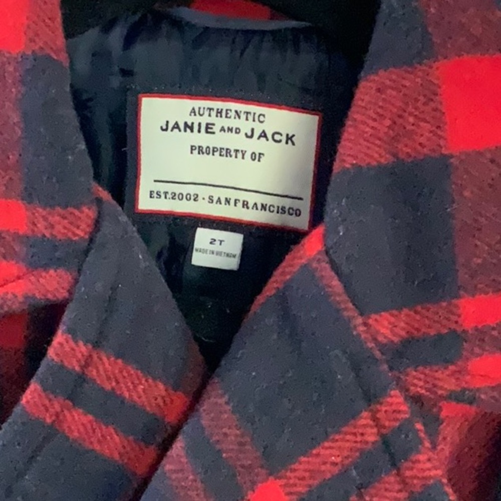 2T Janie and Jack Wool Peacoat EUC Red and Dark Navy Lined with Anchor Buttons - Picture 2 of 4